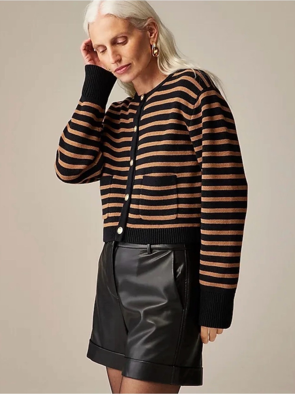 J.Crew Emilie Striped Knit Sweater Jacket Cardigan Size L